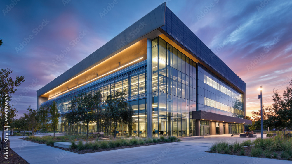 High-tech educational building featuring advanced learning spaces and a modern architectural style High-tech educational building featuring advanced learning spaces and a modern architectural style