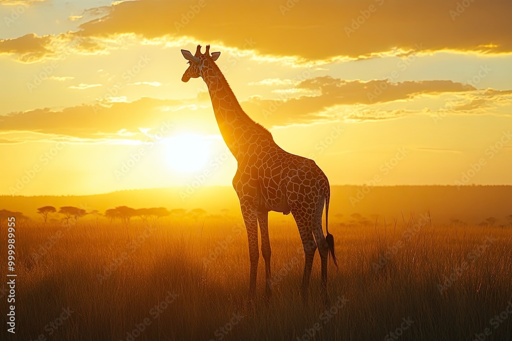 Obraz premium Giraffe at sunset. Beautiful African scenery .generative ai