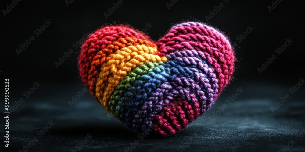 A handcrafted heart crafted with colorful yarn, showcasing the vibrant hues of the rainbow, symbolizing love, diversity, and acceptance. A handcrafted heart crafted with colorful yarn, showcasing the vibrant hues of the rainbow, symbolizing love, diversity, and acceptance.