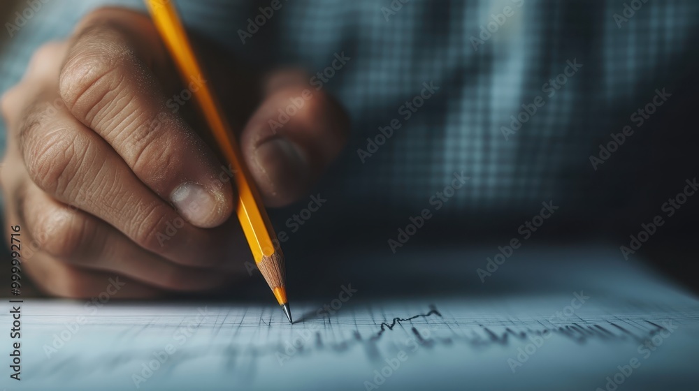 Close-up of a hand holding a pencil and writing on paper, capturing the detailed action of creating written content, drawing, or making notes in a focused manner. Close-up of a hand holding a pencil and writing on paper, capturing the detailed action of creating written content, drawing, or making notes in a focused manner.
