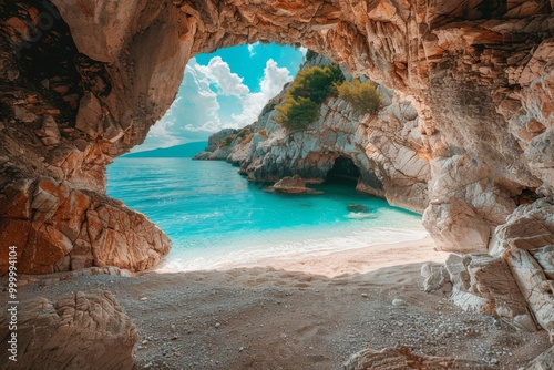 Elafonisos Beach Cave View with Turquoise Waters and Natural Colors