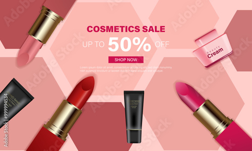 Beauty cosmetics sale promotion background  template design.