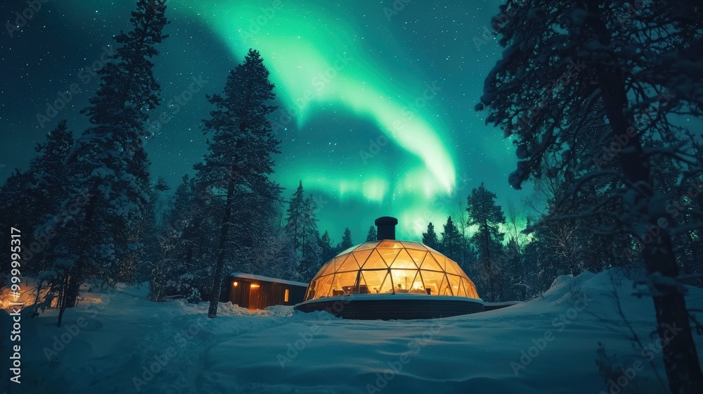 custom made wallpaper toronto digitalGlowing Dome Cabin Under Stunning Aurora Borealis in Snowy Finnish Wilderness