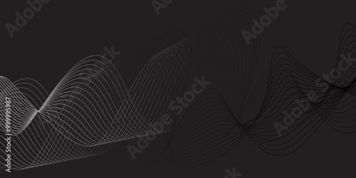 Dark deep black dynamic abstract wave line vector background with diagonal lines, black and white, Artistic geometric line with colorful gradient background. perspectives of geometric abstraction.