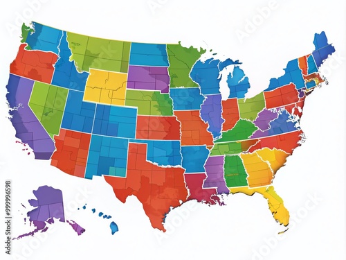 Detailed USA Map Highlighting Individual States with Clear Borders and Labels for Educational Use