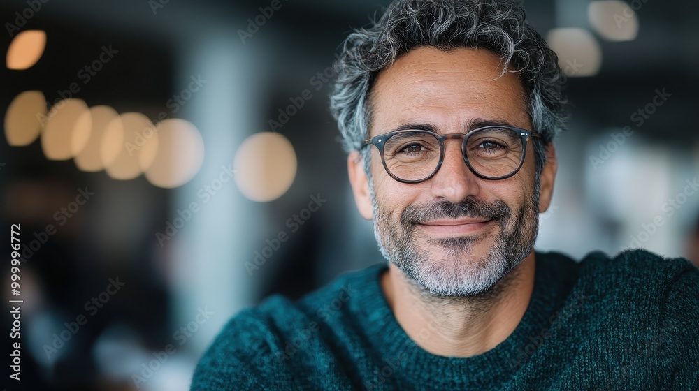 A man with stylish eyeglasses and hints of graying hair gives a faint yet sincere smile, radiating warmth and confidence in a soft focus setting. A man with stylish eyeglasses and hints of graying hair gives a faint yet sincere smile, radiating warmth and confidence in a soft focus setting.