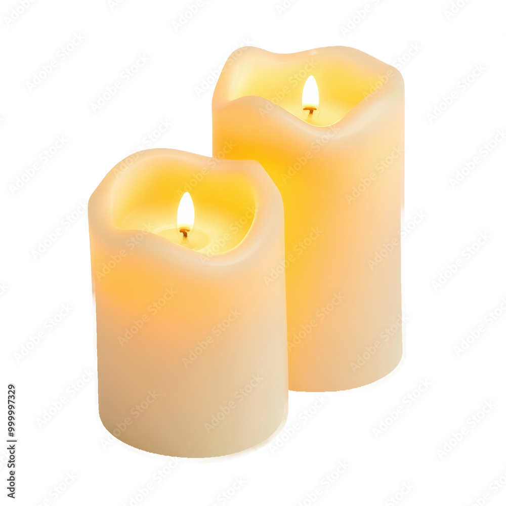Two Soft Glow Candles on Transparent Background Two Soft Glow Candles on Transparent Background