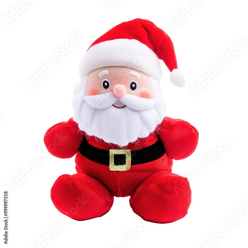 Cute Plush Santa Claus Toy on Transparent Background