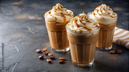 Iced caramel macchiato with whipped cream and caramel drizzle