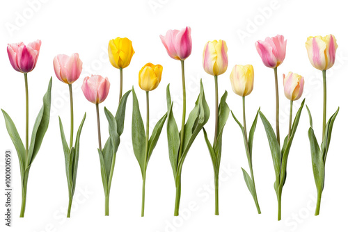 Wallpaper Mural A collection of tulips in various shades of pink and yellow, solated on transparent background, PNG file with their stems intertwined Torontodigital.ca