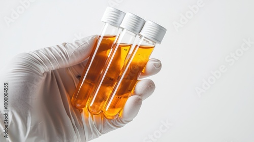 Glass Vials Filled with Amber Liquid in Hand for Medical Research and Examination