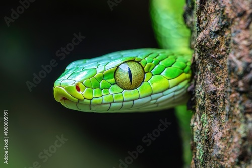 Green Snake on a tree .generative ai