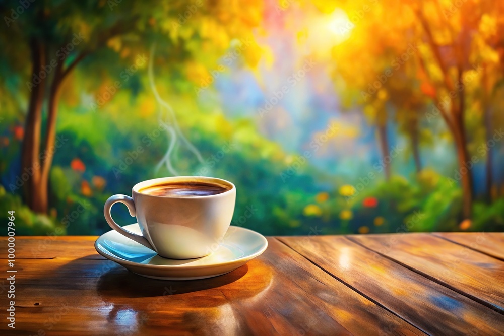 impressionistic painting of a hot cup of coffee on a table impressionistic painting of a hot cup of coffee on a table