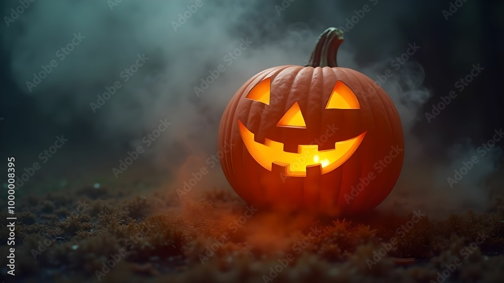 Close-Up of Jack o' Lantern in Misty Smoke Close-Up of Jack o' Lantern in Misty Smoke