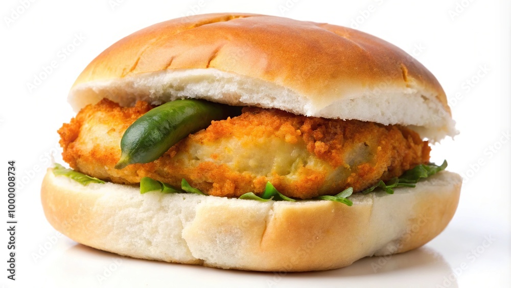 Indian street food Vada pav sandwich isolated on white background Indian street food Vada pav sandwich isolated on white background