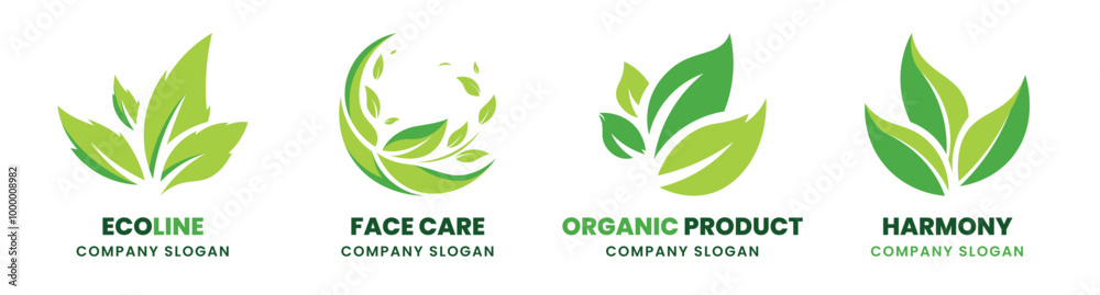 Growing leaf logo set, green clean eco icon flame shape growth. Abstract leaves symbol logo. Corporate identity for eco cosmetic brands, nature logo template. Ecology environment concept. Health care Growing leaf logo set, green clean eco icon flame shape growth. Abstract leaves symbol logo. Corporate identity for eco cosmetic brands, nature logo template. Ecology environment concept. Health care