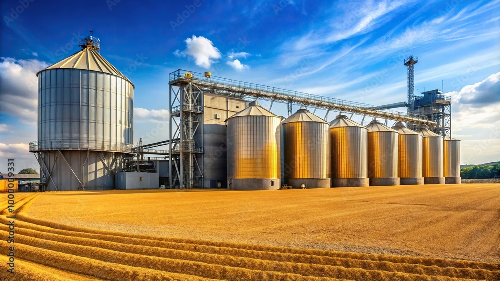 Obraz premium Industrial grain drying and storage facility