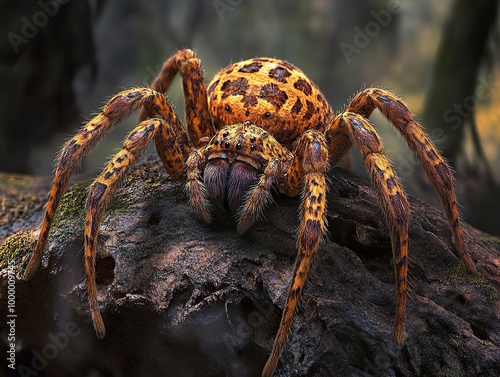 Close-up of a hairy spider with orange and black spots