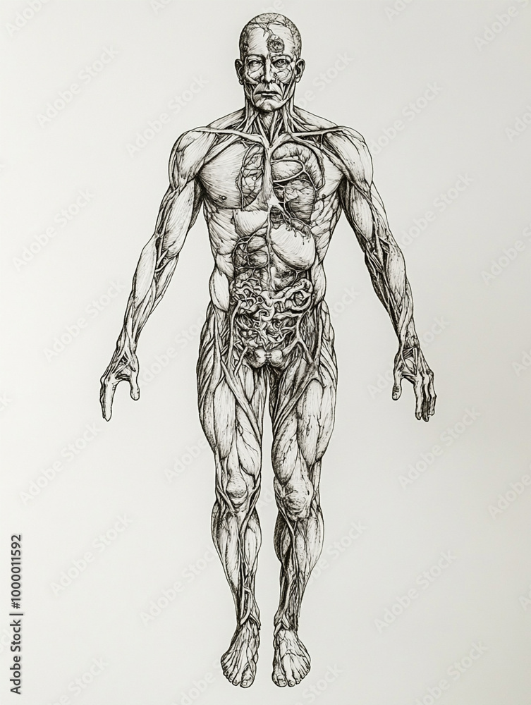 A drawing of the anatomy of a man. isolated on white background. A drawing of the anatomy of a man. isolated on white background.