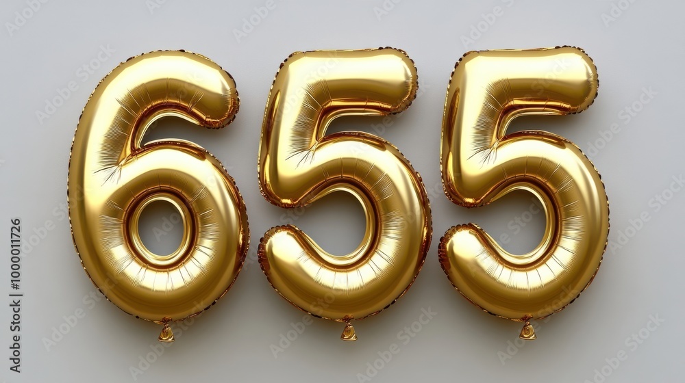 Three Shiny Golden Balloons Forming the Number 655 Three Shiny Golden Balloons Forming the Number 655