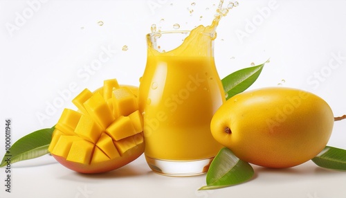 Mango white backgrounds, fresh and organicr make juice; selective focus photo