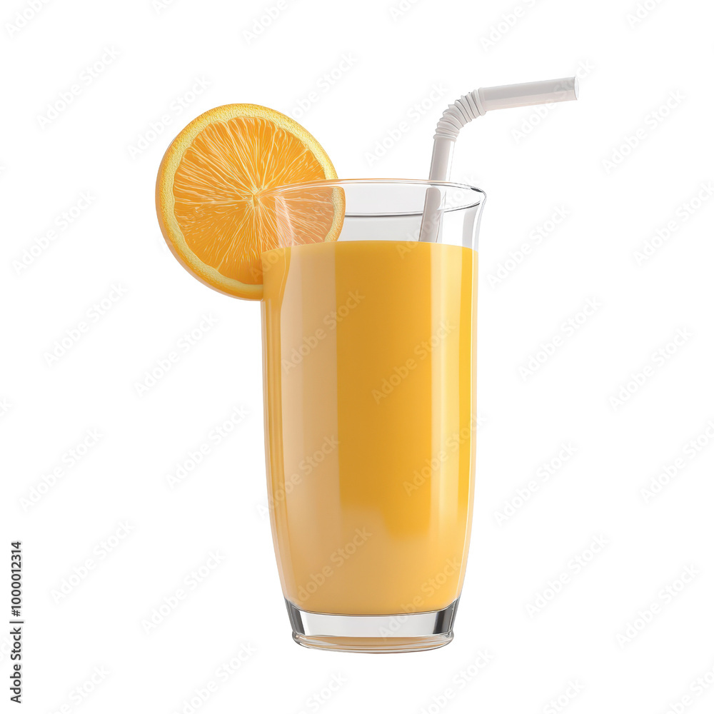 Refreshing orange juice in a tall glass with a slice of orange and a straw, perfect for a sunny day or summer gathering., isolated on a transparent background.