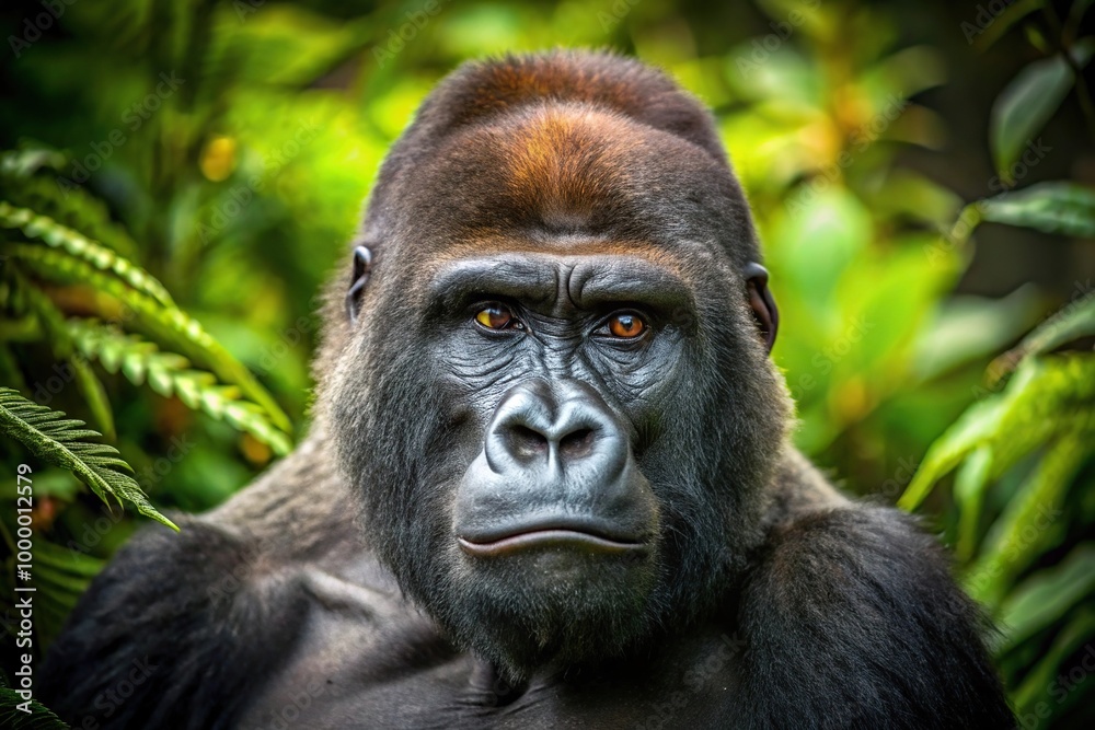 Obraz premium intense stare of powerful gorilla in forest