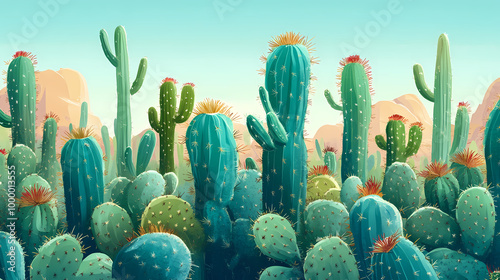 Cactus texture background banner or header. Thorny Desert. Illustration