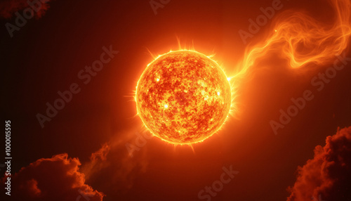 Close-up solar flare. Burning sun illustration