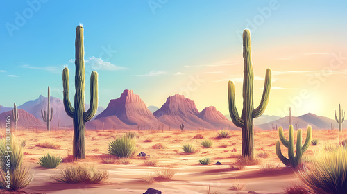 Desert landscape with cacti. generation ai. Thorny Desert. Illustration