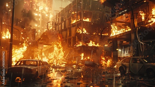 Apocalyptic Urban Destruction Scene with Intense Fire and Chaos