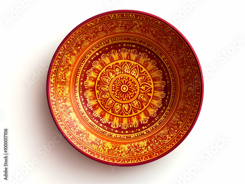 Futuristic Macro Illustration of Bhai Dooj Tika Plate: Intricate Design and Glowing Elements in a Modern Traditional Fusion