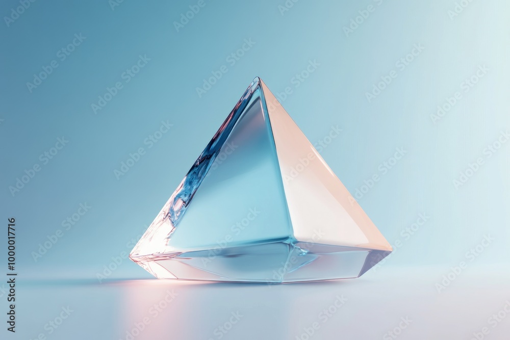 A Transparent Glass Pyramid on a Blue Surface A Transparent Glass Pyramid on a Blue Surface