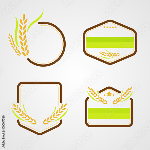 Rice Wheat cereal  border label frame premium flat color illustration design