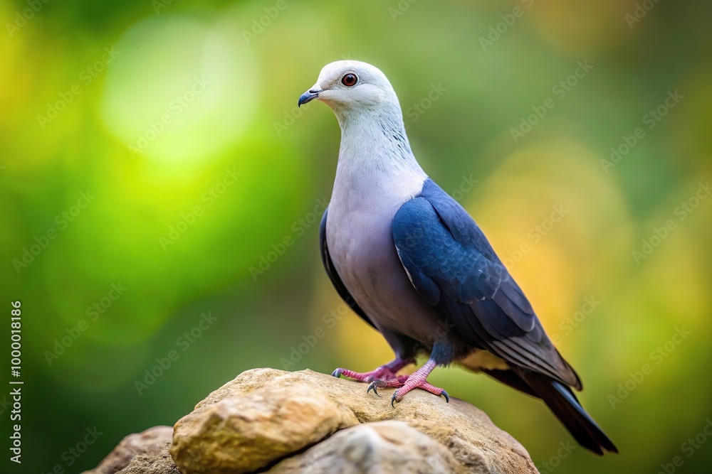Isolated black imperial pigeon sitting on rock with blurred background Isolated black imperial pigeon sitting on rock with blurred background