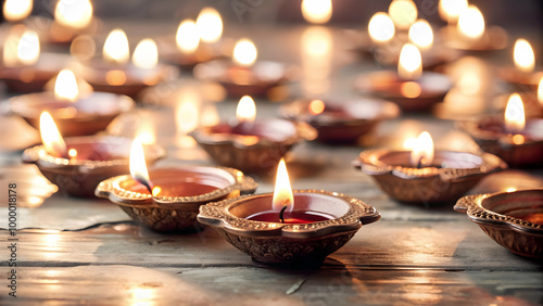 Glossy Modern Diya Arrangement for Bhai Dooj - Vibrant Festive Background with Reflective Lighting | Creative Photo Stock Concept