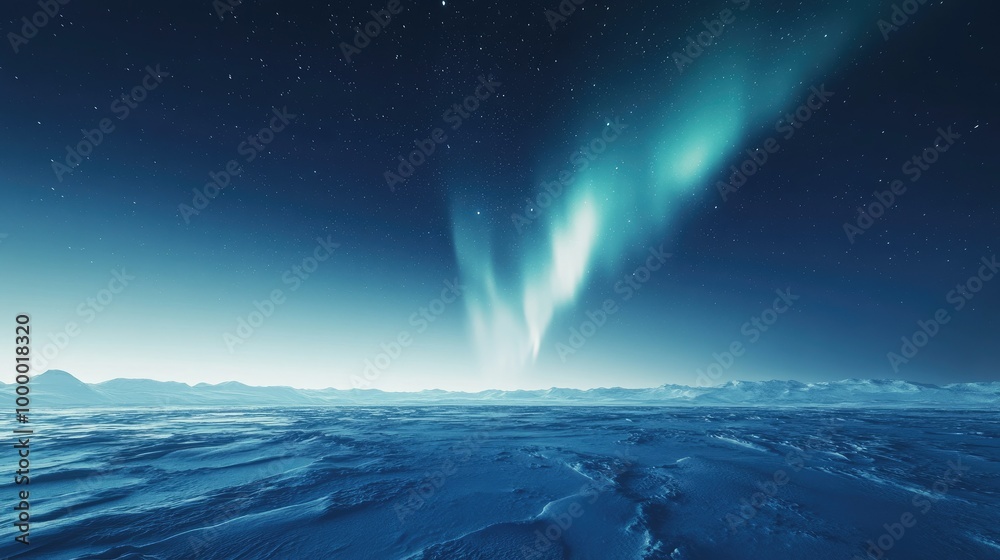 The Northern Lights spreading over an empty Arctic tundra with room for text in the sky. The Northern Lights spreading over an empty Arctic tundra with room for text in the sky.