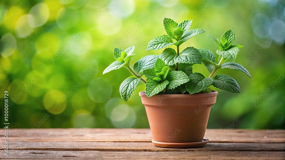 Isolated fresh mint plant in a flower pot with shallow depth of field Isolated fresh mint plant in a flower pot with shallow depth of field