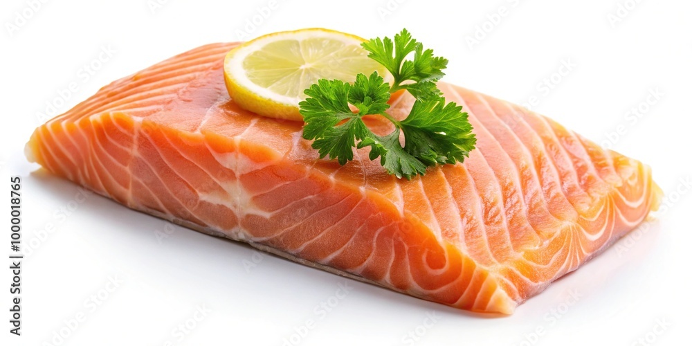 isolated fresh raw salmon steak with lemon and parsley Depth of Field isolated fresh raw salmon steak with lemon and parsley Depth of Field