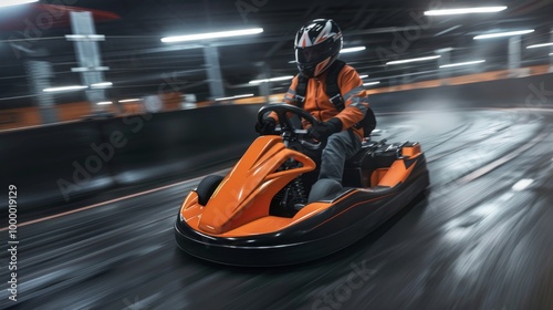 A man is driving a kart on a track, karting