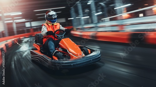 A man is driving a kart on a track, karting