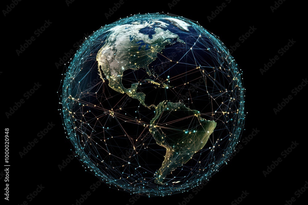 Earth Globe with Interconnected Network Lines and City Lights Earth Globe with Interconnected Network Lines and City Lights