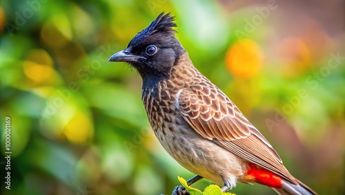 Isolated Red vented Bulbul Pycnonotus cafer at eye level photo