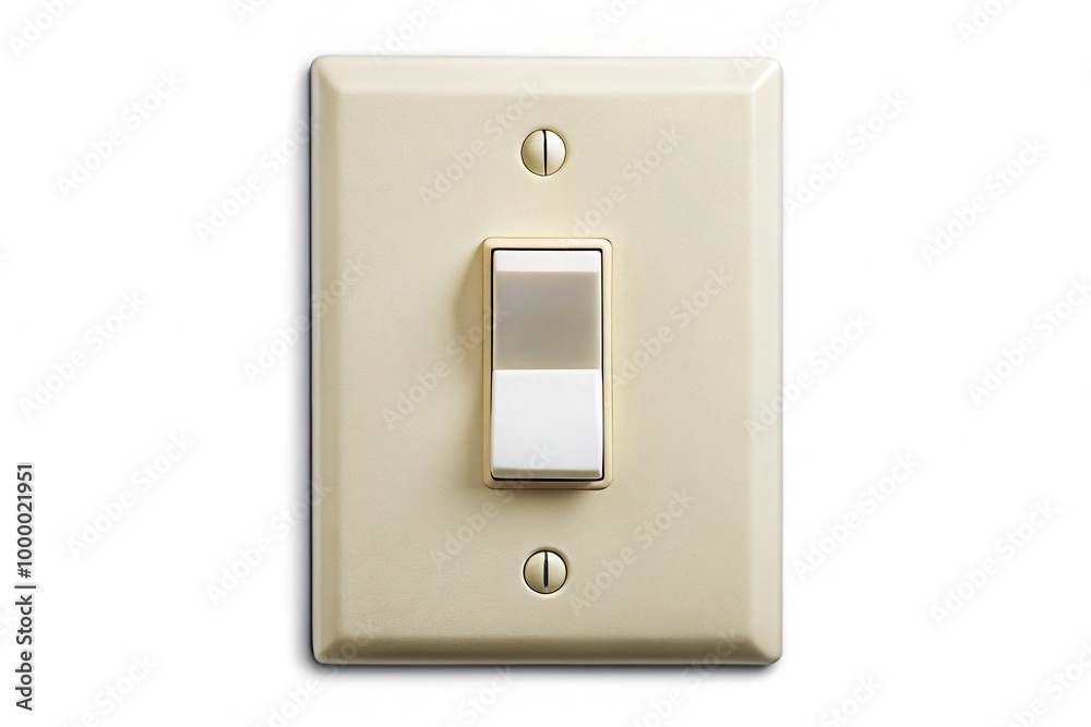 Isolated wall light switch turned on at eye level Isolated wall light switch turned on at eye level