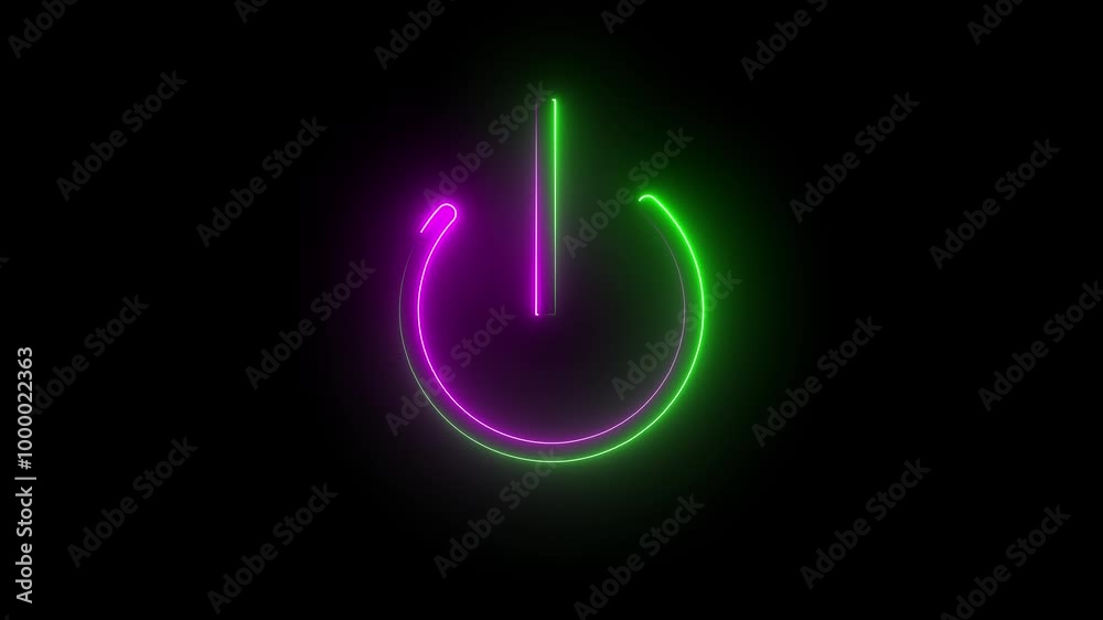 Neon glowing power button icon animated on a black background Neon glowing power button icon animated on a black background