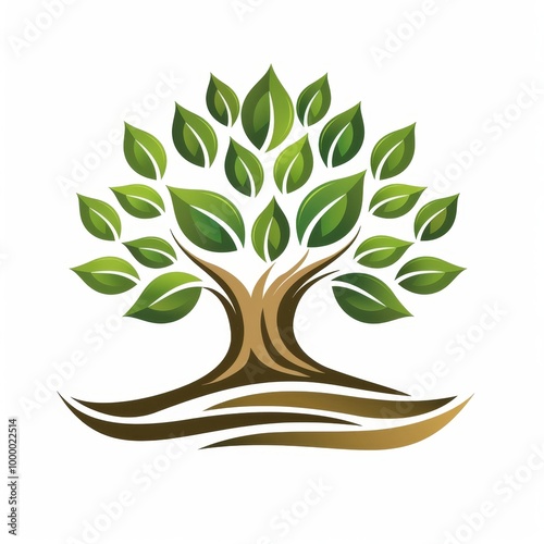 icon of tree with green leaves and brown trunk on white background, logo, abstract