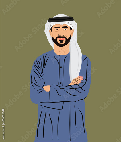 Vector Dubai Arabic businessman portraits and Dubai Sheikh Cartoon Vector Portrait
