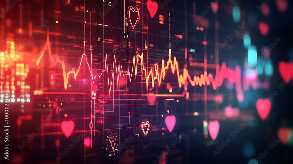 Abstract Heartbeat Visualization with Red and Orange Lights