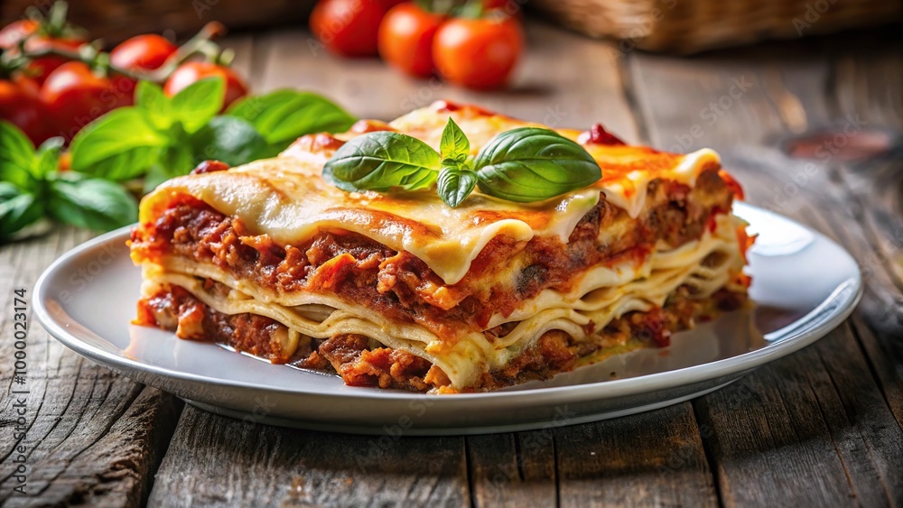 Italian lasagna with gooey cheese on a plate Italian lasagna with gooey cheese on a plate