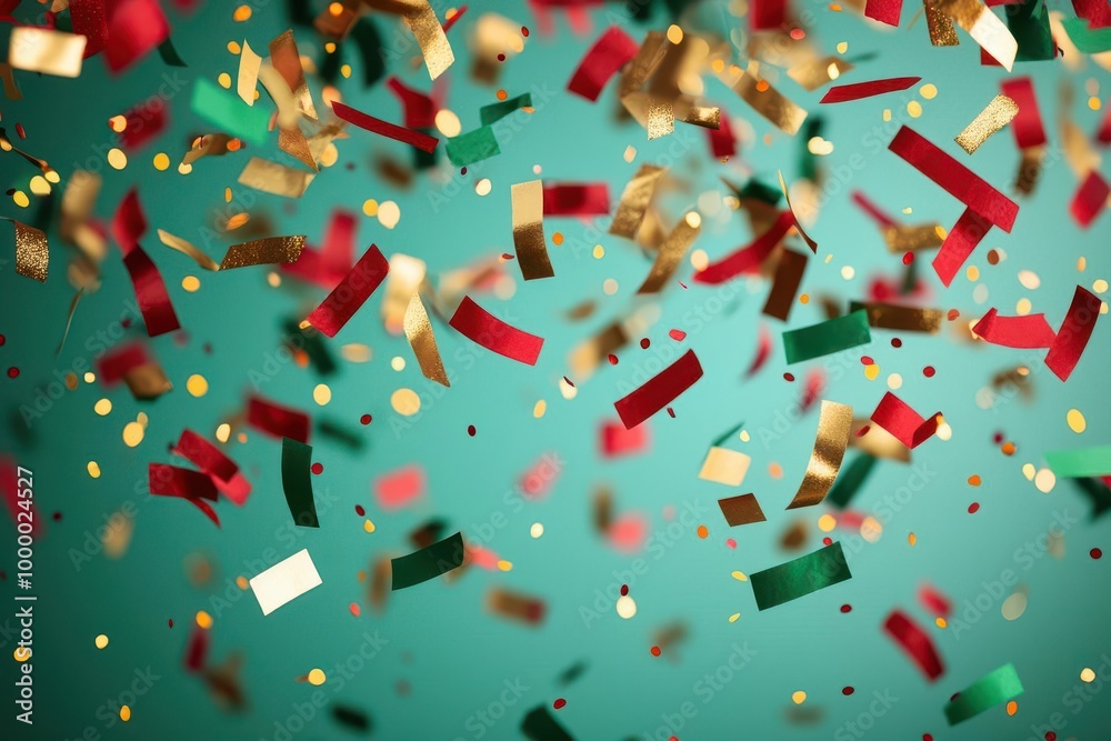 3d render x-mas red, green, and gold confetti raining down, soft glow bokeh effect, Christmas celebration backdrop 3d render x-mas red, green, and gold confetti raining down, soft glow bokeh effect, Christmas celebration backdrop